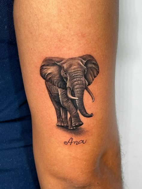 Laos Elephant Tattoo, Good Luck Elephant Tattoo, Elephant Tattoos Men, Small Tattoos For Guys Arm, Small Dope Tattoos, Elephant Tattoo Ideas, Big Cat Tattoo, Totem Tattoo, Mama Tattoo