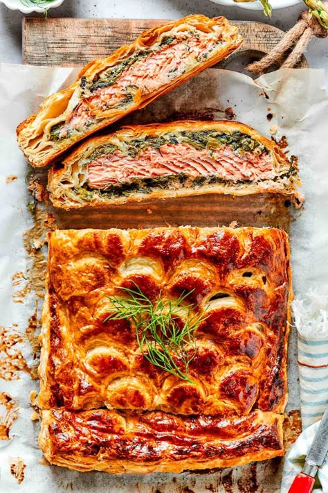 salmon wellington. Salmon Wellington Recipe, Salmon Wellington, Haddock Recipes, Lemon Pepper Salmon, Wellington Recipe, Homemade Cherry Pies, Impressive Recipes, Salmon Dishes, Christmas Menu