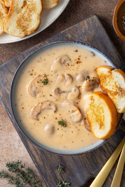 Easy Cream Of Mushroom Soup, Mushroom Cream Soup, Homemade Cream Of Mushroom Soup, Homemade Cream Of Mushroom, Dinner Party Dishes, Creamy Mushroom Soup, Impressive Dinner, Mushroom Soup Recipes, Homemade Soup Recipe