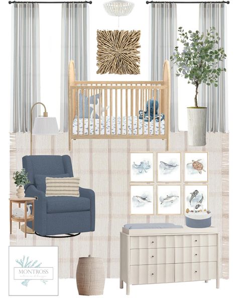 My design business, Montross Interiors & Design, finally has its own Instagram to showcase all of my designs. I would be super grateful if you guys would give it a follow! ♥️ #interiordesign #interiordecor #interiorstyling #interiordesigner #homedecor #homedesign #moodboard Subtle Nautical Nursery, Blue Ocean Nursery, Nursery Room Design Gender Neutral, Coastal Baby Boy Nursery, Classic Baby Boy Nursery, Blue Crib Nursery, Boy Nursery Furniture, Under The Sea Nursery Boy, Nursery Ideas For Twins