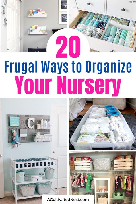 20 Frugal Nursery Organization Ideas- Get ready and organized for baby on a budget with these wonderful frugal nursery organization ideas! There are so many clever ways to organize your nursery! | #nurseryOrganization #organizingTips #organization #nursery #ACultivatedNest Bibs Organization, How To Organize Baby Clothes, Nursery Renovation, Baby Room Organization Ideas, Storage Basement, Nursery Room Diy, Nursery Organization Ideas, Neutral Nursery Rooms, Budget Nursery