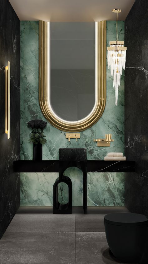 CRAFTING A TIMELESS LUXURY SANCTUARY IN YOUR BATHROOM SPACE Luxury Toilet Design, Opulent Bathroom, Luxury Powder Room, Bathroom Inspo Interior Design, Bathrooms Design, Luxury Toilet, Colorful Interior Design, Bathroom Decor Luxury, Luxury Bathrooms