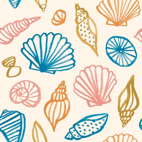 Sally sells sea shells #jbppatterns Kmart Hacks Australia, Illustration Art Nature, Seaside Illustration, Shell Drawing, Summer Graphics, Nosara, Seashell Print, New Illustration, Summer Illustration