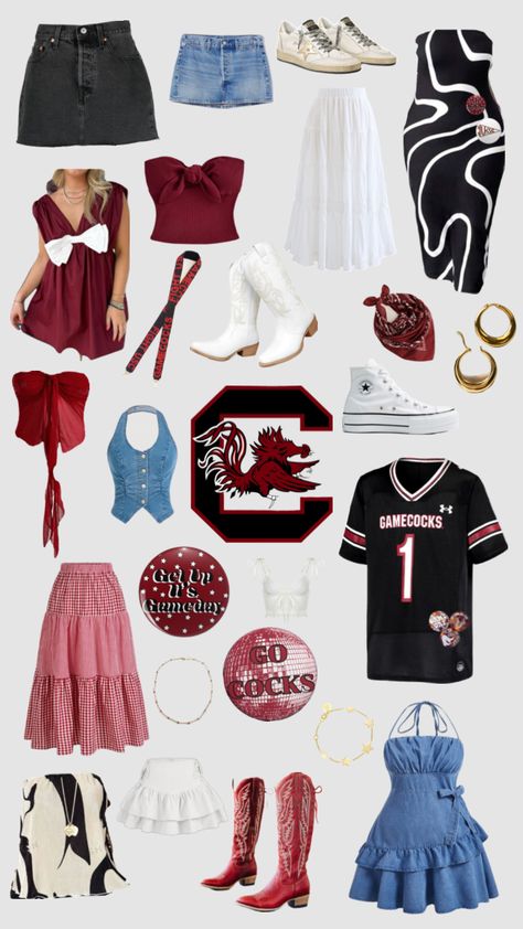 #uofsc #gameday #southcarolina #usc #gecocks #ootd #gamedayfit Carolina Gamecocks Outfits, Aggie Gameday Outfit, Uga Gameday Outfit, College Football Game Outfit, College Gameday Outfits, Usc Gamecocks, College Wardrobe, Football Game Outfit, College Fits