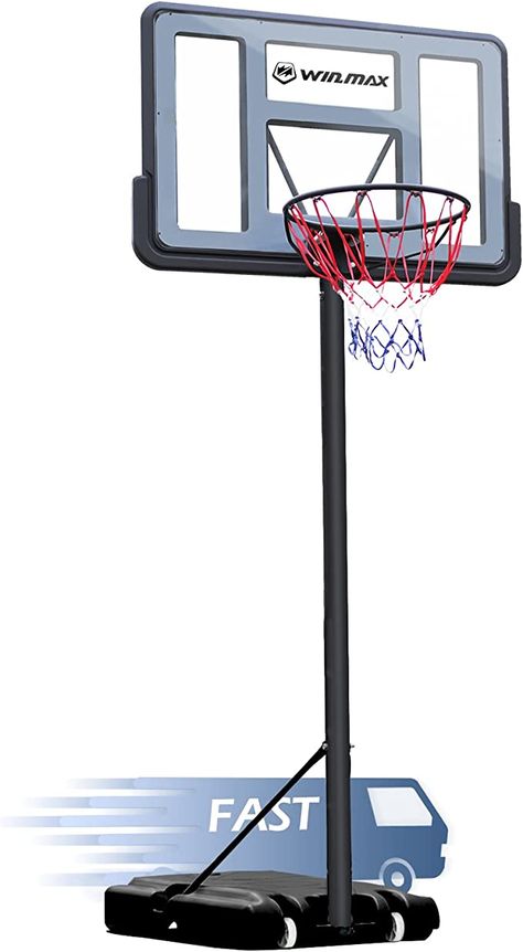 【ULTIMATE STRENGTH AND STABILITY】WIN.MAX Outdoor Basketball Hoop has a Shatterproof 44’’ upgraded backboard, made of high strength materials. The design of the shock-absorbing bumper of the basket can reduce the impact force caused by the collision. Support rod adopts Q195 thick steel designed, enough for bad weather and intense games for long-term use. 【STANDARD BASKETBALL GOAL SYSTEM】 【ULTRA-FAST SHIPPING & ASSEMBLY】 【HIGH-STRENGTH BASE & PORTABLE】 【UPGRADED HEIGHT-ADJUSTABLE】 Cute Backyard Ideas, Goal System, Pool Basketball Hoop, Diy Pool Ideas, Pool Basketball, Basketball Rim, Portable Basketball Hoop, Basketball Backboard, Basketball Systems