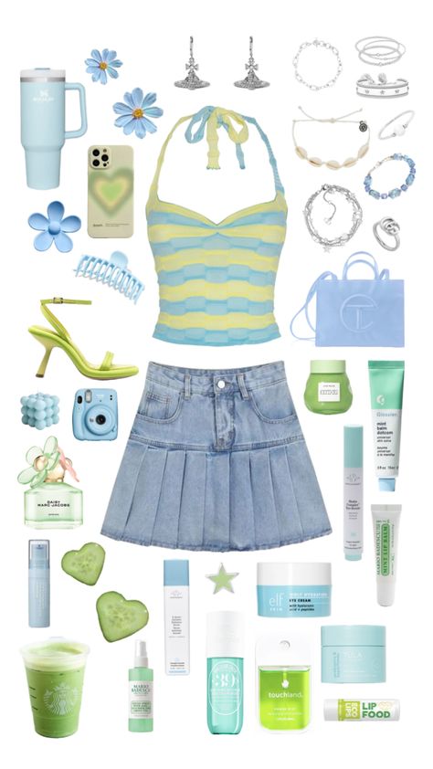 #outfit #outfitinspo #fashion #blue #green Blue Green Outfit Aesthetic, Blue And Green Aesthetic Outfit, Blue And Green Outfit Aesthetic, Beach Gyaru Outfits, Royale High Themes, Cyan Outfit, Blue Pastel Outfit, Oceancore Outfit, Tropical Aesthetic Outfit