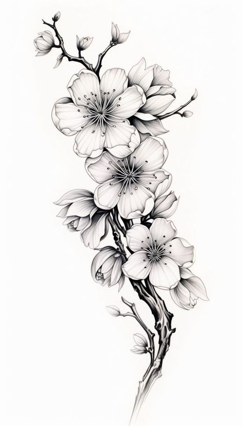 Bird And Flower Tattoo Designs, Bird On Flower Tattoo, Long Cover Up Tattoos, Women Flower Sleeve Tattoo, Dark Flower Drawing, Tattoo Design Drawings Sleeve, Tattoo Background Ideas, Cherry Blossom Tattoo Men, Cherry Blossom Tattoo Shoulder