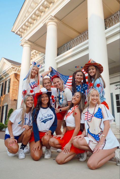 USA day
sorority 
bama
zeta 
zeta tau alpha America Spirit Day, Usa Theme Sorority, Olympic Theme Outfit, Usa Pep Rally Outfits, America Spirit Day Outfits, Usa Homecoming Theme, Usa Spirit Week Outfit, Red White And Blue Spirit Day, Usa Football Game Outfit