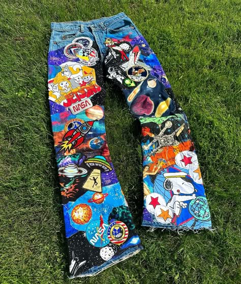 Green Acre Exchange (@greenacre.exchange) • Instagram photos and videos Patches Clothes, Custom Jeans Diy, Jean Ideas, Nike Slippers, Vintage Nasa, Fabric Paint Diy, T Shirt Logo Design, Custom Embroidered Patches, Patch Jeans