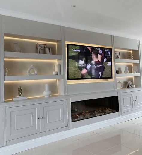 30+ TV Media Wall Ideas That Are Both Functional and Stylish - HubPages Media Wall Ideas, Wall Units With Fireplace, Built In Tv Wall Unit, Media Wall Unit, Media Walls, Wall Unit Designs, Feature Wall Living Room, Ikea Hallway, Built In Shelves Living Room