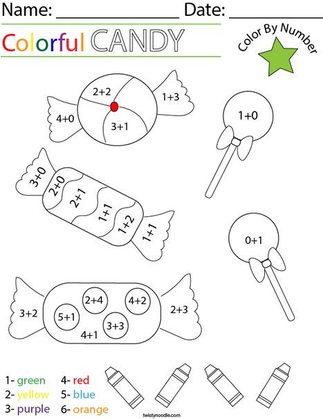 Addition- Color by Number Candy Math Worksheet - Twisty Noodle Color Math Activities, Color Math, Addition Coloring Worksheet, Candy Math, Third Grade Math Activities, Holiday Math Worksheets, Addition Worksheet, Maths Worksheet, Number Worksheet