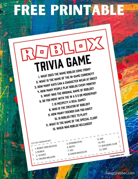 Entertain your kids with these Roblox printables. Free printable roblox trivia games are a fun and entertaining activity for kids. This Roblox kids trivia game is a printable trivia game that would make a great rainy day activity. #freeprintables #kidsprintables Roblox Printables Free, Roblox Birthday Party Games, Roblox Birthday Party Decorations, Roblox Birthday Party Ideas, Roblox Birthday Party, Roblox Theme, Robot Birthday Party, Roblox Party, Rainy Day Activity