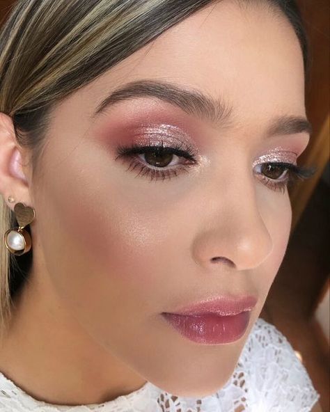 Light Pink Prom Dress Makeup, Makeup For Pastel Pink Dress, Pink Make Up For Wedding, Pink Makeup Looks For Hooded Eyes, Light Pink Smokey Eye Makeup, Soft Pink Glam Makeup Brown Eyes, Makeup For Rose Dress, Pink Bridal Makeup For Brown Eyes, Makeup Looks For Wedding Guest Pink