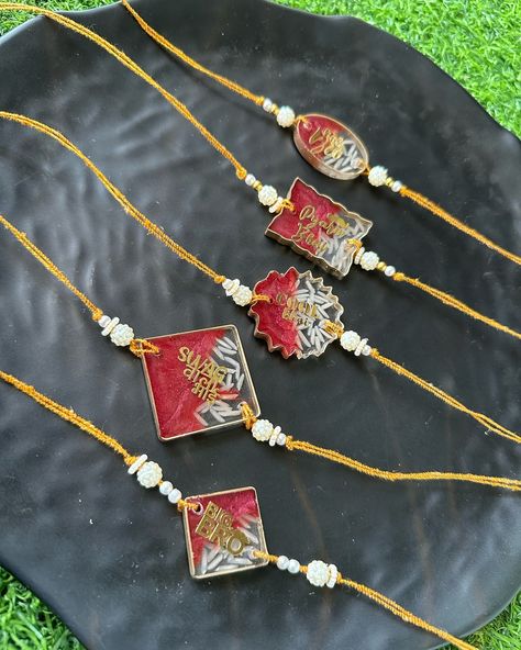 Handmade with love - Beautiful Resin Rakhis 💕 - Customisation Available #handcrafted #resinrakhi #diyresin #resinart #creativity #handmadewithlove #rakhilove #resincraft Resin Rakhi 2024, Resin Rakhi Designs, Rakhi Resin, Rakhi Designs Handmade, Handmade Rakhi Designs, Raksha Bandhan Gifts, Krishna Drawing, Handmade Rakhi, Rakhi Design