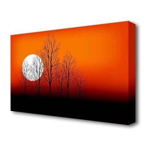 Orange Wall Prints, Image Illusion, Sunset Landscape Painting, Sunset Trees, Easy Acrylic Painting Ideas, Easy Acrylic Painting, Trees Landscape, Orange Sunset, Canvas Painting Tutorials