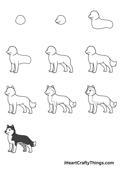 How to Draw a Husky – Step by Step Guide Siberian Husky Drawing Easy, How To Draw A Husky Easy, Husky Drawing Easy, Husky Outline, Husky Sketch, Cute Dog Drawings, Doodle Dog Art, Puppy Drawing Easy, Husky Drawing