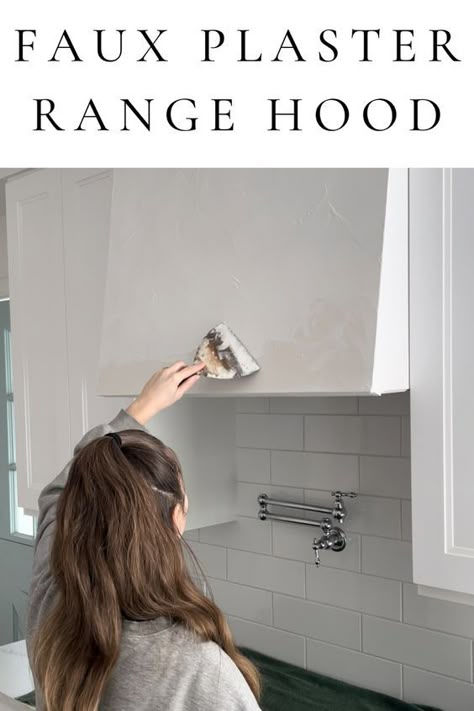 Faux plaster range hood. Small kitchen renovation on a budget. DIYs and decor hacks Small Kitchen Range Hood, Plaster Hood Vents Kitchen, Plaster Hood Vent, Range Hood Cover Diy, Hood Vents Kitchen, Faux Venetian Plaster, Plaster Range Hood, Plaster Hood, Small Kitchen Renovation