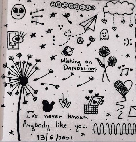 Song doodle :) Dandelions Song Drawing, Pen Doodles Easy Aesthetic, Notebook Drawings Doodles Sketches, Song Doodles Lyric Art, Diary Drawing Ideas Doodles, Doddleoddle Art Easy Aesthetic, Music Doodles Aesthetic, Doodle Art Music, Song Lyric Drawings