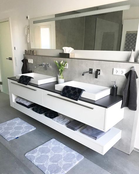 His and Hers 👫- A twin sink bathroom means no more fighting over how long your other half spends time brushing his/her teeth early in the… House Decor Interior Design, House Designs Ireland, His And Hers Bathroom, Best Online Furniture Stores, His And Hers Sinks, Remodeling Bathroom, Bathrooms Ideas, Minimalist Apartment Style, Sink Ideas