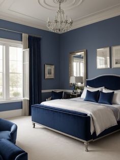 #BedroomFurnitureDesign #BedroomFurnitureIdeas #BedroomFurnitureSets #BedroomFireplace #BedroomFeatureWall #BedroomFengShui Bedroom Back Wall Design, Bedroom Back Wall, Back Wall Design, Royal Blue Bedrooms, Silver Bedroom Decor, Royal Blue Walls, Blue And Gold Bedroom, Modern Suburban House, 2024 Bedroom