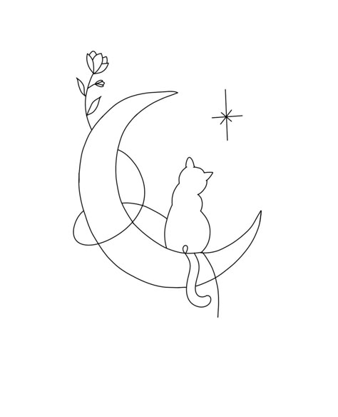 Drawing Ideas Moon, Teknik Quilling, Acab Tattoo, Cat Tattoo Simple, Cat Outline, Simple Hand Embroidery Patterns, Tattoo Design Book, Discreet Tattoos, Simplistic Tattoos