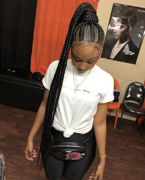 Feedin Braid Ponytails, Scalp Braided Ponytail Hairstyles, Scalp Braids In A Ponytail, Feed In High Ponytail Braids, Feedin Ponytail Hairstyles, Scalp Braids Into A Ponytail, Feed In Braided Ponytail Hairstyles, Braids In Ponytail For Black Women, Feeder Ponytail Braids