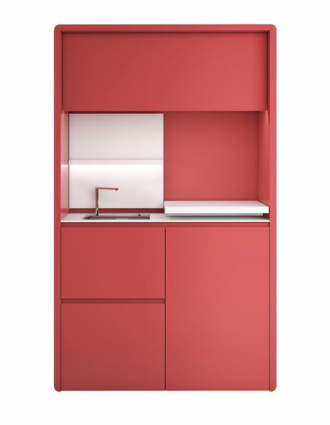 Collection K9 | Kitchoo : Compact and design mini kitchen Hideaway Kitchen, Small Living Area, Kitchenette Design, Micro Kitchen, Compact Kitchens, Compact Kitchen Design, Home Bar Cabinet, Hidden Kitchen, Casa Container