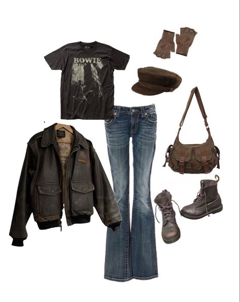 Aesthetic Outfits Vintage Grunge, David Bowie T Shirt Outfit, 90s Clothing Style Grunge, 2k Grunge Outfits, 90s Rock Fashion 1990s, Bowie Shirt Outfit, How To Style Grunge Outfit Ideas, David Bowie Style Outfit, Winter Outfits Y2k Grunge