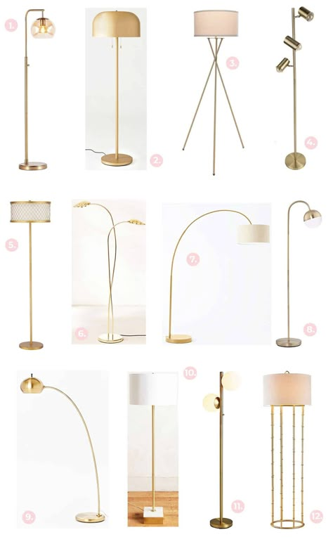 Gold + Brass Light Fixture Shopping Guide - A Beautiful Mess Brass Light Fixtures, Brass Light, Brass Floor, Floor Lamps Living Room, Decor Home Living Room, Living Room Decor Apartment, Home Room Design, Gold Brass, Lamps Living Room