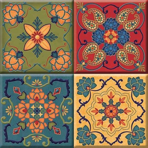 Indian Fabric Prints, South American Crafts, Square Tile Patterns, Painting On Tiles, Mexican Tile Art, Tile Quilt, Morocco Tiles, Tequila Mexico, Designs Background