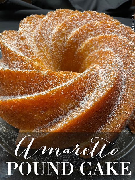 Cherry Almond Pound Cake, Desserts With Amaretto, Almond Amaretto Pound Cake, Cinnamon Pound Cake Recipes, Almond Amaretto Cake, Amaretto Bundt Cake, Amaretto Pound Cake Recipe, Amaretto Cake Recipe, Amaretto Pound Cake