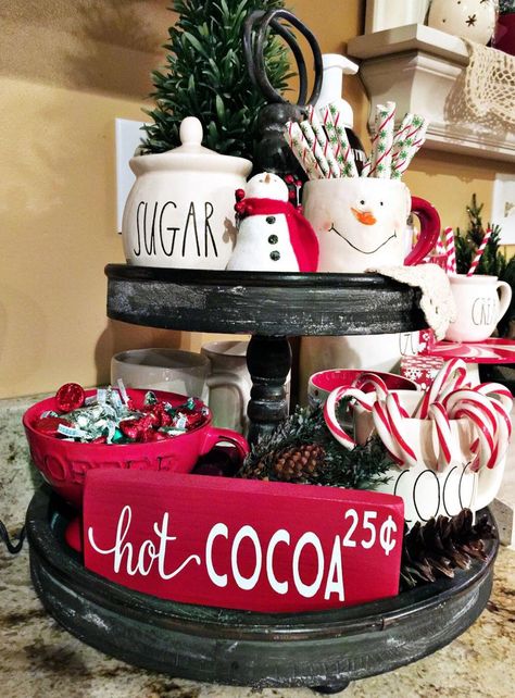 Christmas Kitchen Decor Ideas, Kitchen Decor Ideas, Candy Cane Christmas, Fun Christmas Decorations, Christmas Kitchen Decor, Hot Chocolate Bars, Cocoa Bar, Indoor Christmas Decorations, Indoor Christmas