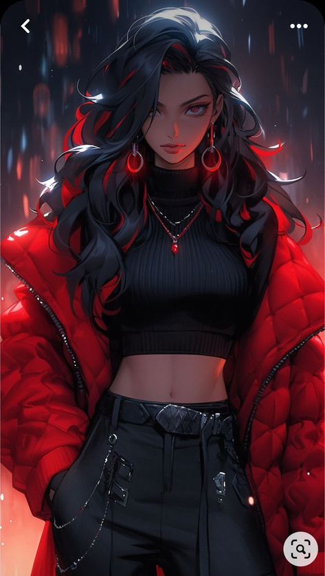 Black Hair, Red, Anime, Hair, Black