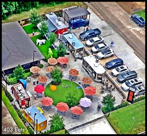 Food Truck Park Design Plan, Food Truck Area Design, Food Truck Courtyard, Family Park Design, Food Truck Park Ideas, Food Truck Court, Food Park Design Ideas Architecture, Outdoor Food Court Design, Food Truck Park Design Ideas