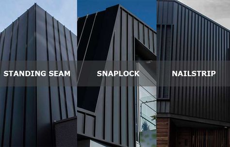 Colour Bond Exterior Cladding, Colour Bond Cladding, Colourbond Cladding House Exterior, Exterior Cladding Ideas, Black Cladding, Roof Cladding, Exterior Wall Cladding, Modern Roofing, External Cladding