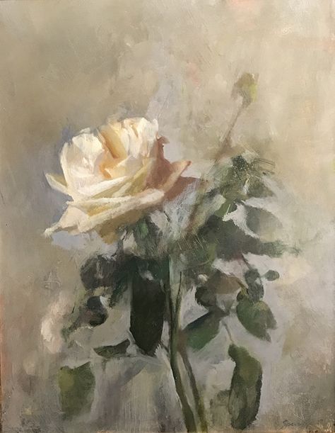 Climbing White Rose by Kathleen Speranza, Oil, 14 x 11 Arte Peculiar, Rennaissance Art, Oil Painting Flowers, Aesthetic Painting, Easy Watercolor, Flower Art Painting, Rose Painting, Ethereal Art, Art Oil