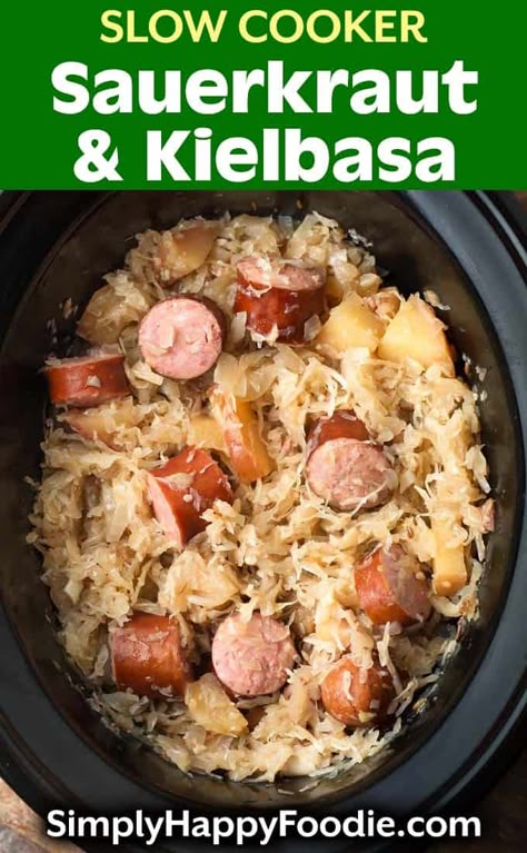 Smoked Sausage And Sauerkraut Crockpot, Kielbasa Sauerkraut Crockpot, Crockpot Polish Sausage And Sauerkraut, Sauerkraut And Sausage Crockpot, Keilbasa And Sauerkraut Recipes, Polish Sausage And Sauerkraut Crockpot, Crockpot Sausage And Sauerkraut, Kielbasa Slow Cooker, Kielbasa And Sauerkraut Crockpot