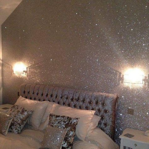 Glitter Paint Bedroom, Glitter Wallpaper Bedroom, Glitter Accent Wall, Glitter Bedroom, Glitter Room, Glitter Paint For Walls, Glam Bedroom, Glitter Wall, Dekorasi Kamar Tidur