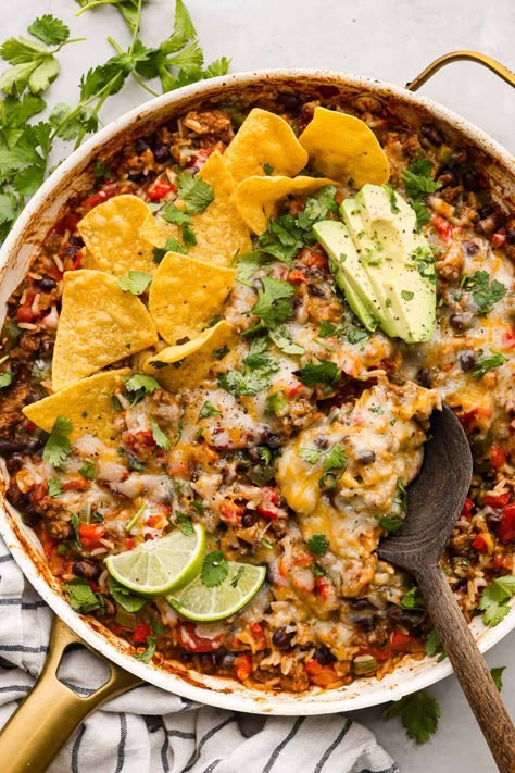 Taco Skillet Taco Skillet Recipe, Baked Caprese Chicken, One Pan Dishes, Taco Skillet, Beef Rice, The Recipe Critic, Recipe Critic, Tomato And Cheese, Best Comfort Food