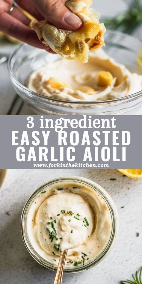 Roasted Garlic Bulb, Aoili Recipe, Easy Roasted Garlic, Garlic Aioli Sauce, Garlic Aioli Recipe, Roasted Garlic Aioli, Aioli Sauce, Aioli Recipe, Homemade Condiments