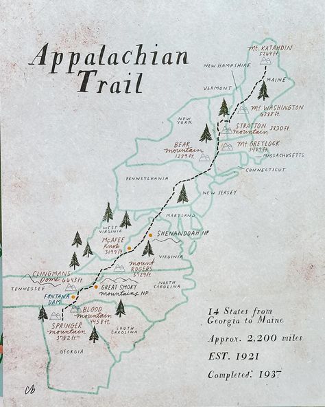 A few years ago I illustrated my first Appalachian Trail map…..but I really wanted to make some tweaks and re-release it, and this was the perfect collection to do that in!🌲 There are two new versions with different font/style, with a light and dark version. The first version was a top seller in the print shop and at local shows for me for a while, which is super fun! We live very close to the start of the Appalachian Trail and we hike parts of the trail often, so it holds a special place ... Drifter Aesthetic, Appalachian Mountains Map, Road Map Design, Appalachian Trail Map, Walking Road, Adventure Core, Different Font Styles, The Appalachian Trail, Trail Map