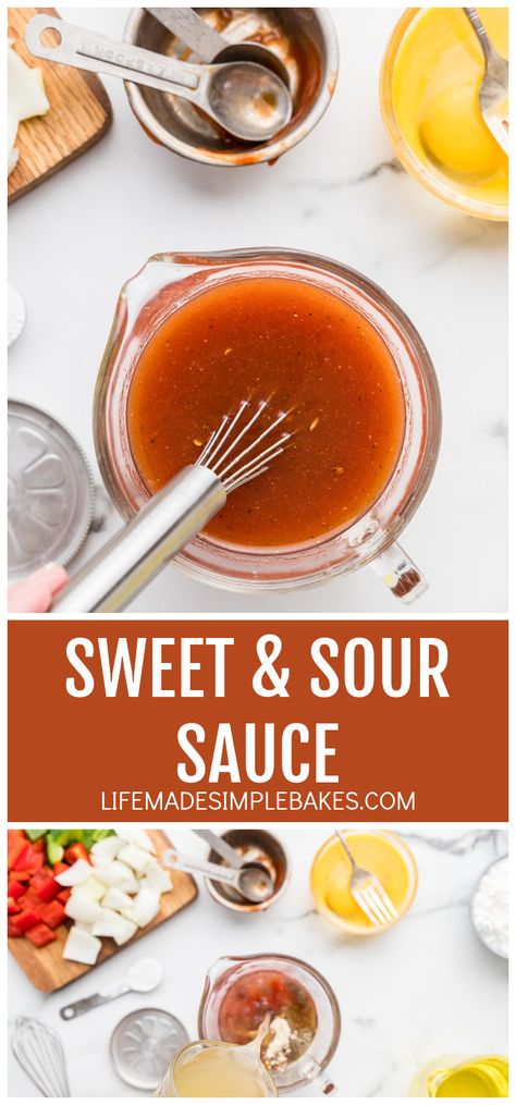 Flavorful sweet and sour sauce is so tasty and literally comes together in minutes. Use as a sauce, marinade, or dip! #sweetandsoursauce #sweetandsour #chinesefood #chineserecipe Sweet And Sour Sauce Without Pineapple, Sweet Ans Sour Sauce, Sweet And Sour Chicken Easy, Sweet N Sour Sauce, Sweet And Sour Sauce Recipe, Grilled Hamburgers, Sweet N Sour Sauce Recipe, Cake Batter Truffles, Caramel Truffles