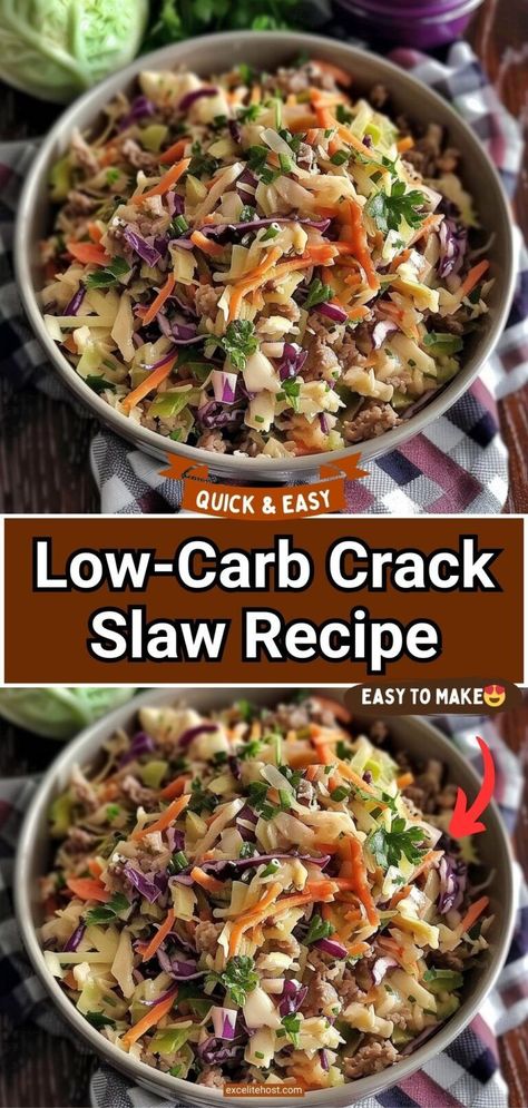 This Easy Low Carb Crack Slaw is so good, it’ll quickly become a staple in your diet. It’s easy to prepare, you can flavor it in many ways and the ingredients are affordable. Coleslaw Ground Beef, Ground Turkey And Coleslaw, Coleslaw And Ground Beef, Stir Fry Coleslaw, Ground Beef And Coleslaw Recipes, Stir Fry With Broccoli Slaw, Ground Beef Coleslaw Recipe, Coleslaw Stir Fry Recipe, Bagged Coleslaw Uses