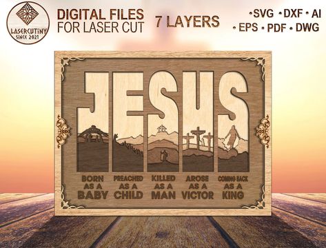 7 Layered Jesus Art Decor Christian Art Piece for Glowforge - Etsy Ireland Christian Laser Cut Ideas, Glowforge Projects, Christian Sayings, Cross Svg, Buying Stuff, Pyrography Art, Laser Files, Laser Engraved Ideas, Faith Cross