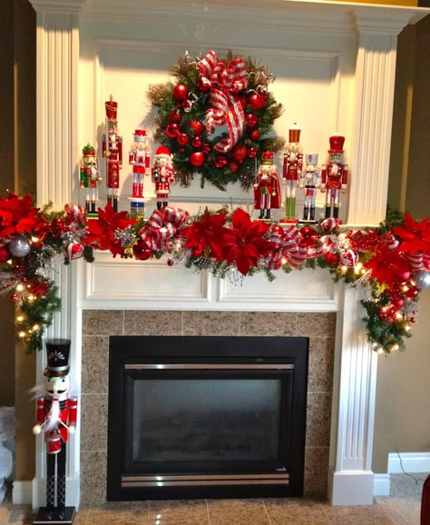 Nutcracker Christmas Mantle. Fireplace Mantel Christmas Decorations, Mantle Christmas Decor Ideas, Christmas Fireplace Mantels, Christmas Mantles, Christmas Mantel Decor, Mantel Design, Holiday Mantel, Christmas Mantle Decor, Christmas Fireplace Decor