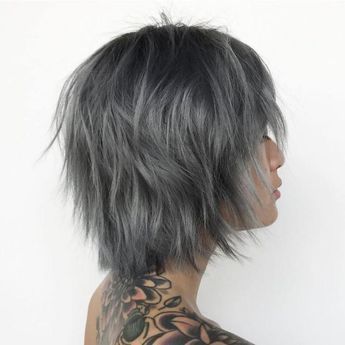 Low-Maintenance Rainbow Hair: Summer Hair Color That Lasts All Season Silver Hair Short, Dark Silver Hair, Grey Haircuts, Short Grey Haircuts, Charcoal Hair, Dark Grey Hair, Grey Hair Looks, Grey Hair Dye, Androgynous Hair