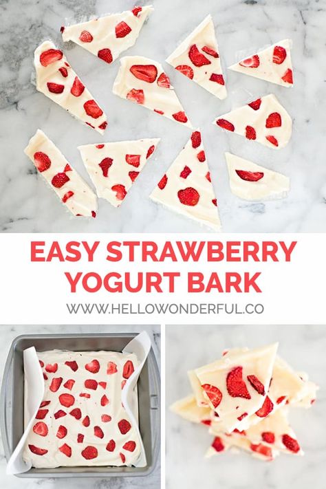 EASY KID SNACK: STRAWBERRY YOGURT BARK Easy Kid Snack, Strawberry Yogurt Bark Recipe, Yogurt Bark Recipe Frozen, Strawberry Yogurt Bark, Yogurt Bark Recipe, Strawberry Frozen Yogurt, Frozen Yogurt Bark, Healthy School Snacks, Easy Snacks For Kids