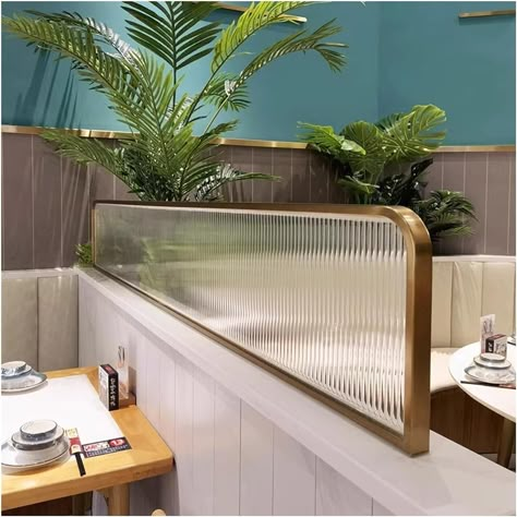 Amazon.com - YJEUZCD Dividers for Dining Areas, Raised Striped Glass Restaurant Screen Partition, Matte Hot Pot Half Wall Countertop Low Fence Divide 30/50cm (Color : Gold, Size : 30x90cm) Half Partition Design For Office, Restaurant Divider Ideas, Half Wall With Glass On Top, Half Glass Wall, Banquette Restaurant, Glass Partition Designs, Low Fence, Desk Divider, Glass Restaurant