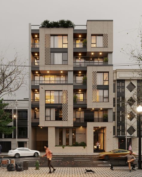 Modern Apartment Design Exterior Facades, Modern Condo Exterior, Small Apartment Building Exterior, Facade Architecture House, Apartment Facade Design, Modern Building Facade, Commercial And Residential Building, Apartment Exterior Design, Apartment Building Exterior