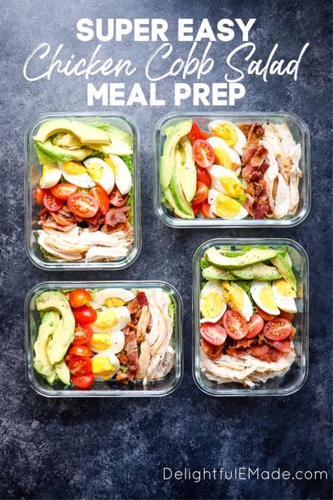 Chicken Cobb Salad Recipe, Cobb Salad Ingredients, Chicken Cobb Salad, Cobb Salad Recipe, Lunch Prep, Salad Meal Prep, Healthy Lunch Meal Prep, Easy Healthy Meal, Work Lunches